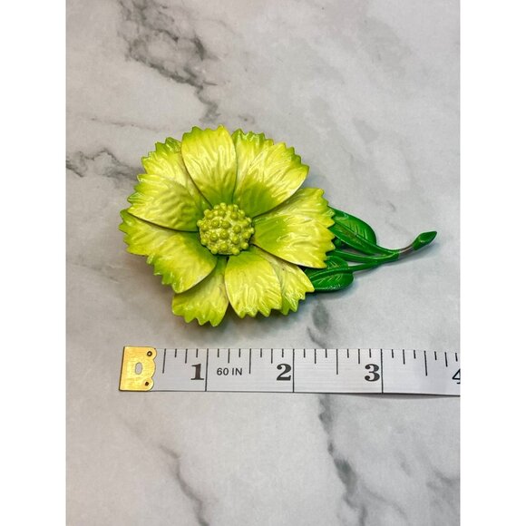 Hedy Vintage Yellow & Green Enamel Flower 1960’s Brooch Pin -278 - Picture 5 of 6